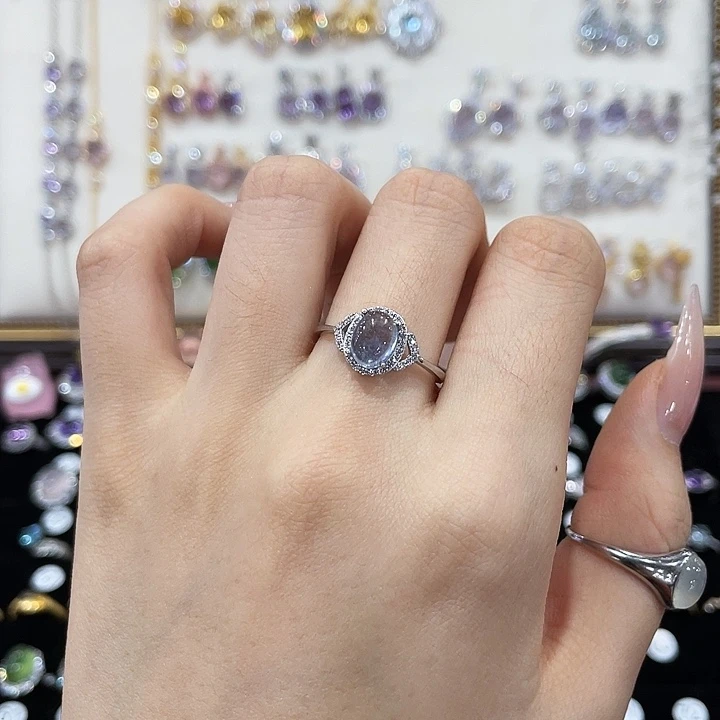 风***间戒圈银S925镶嵌海蓝宝石