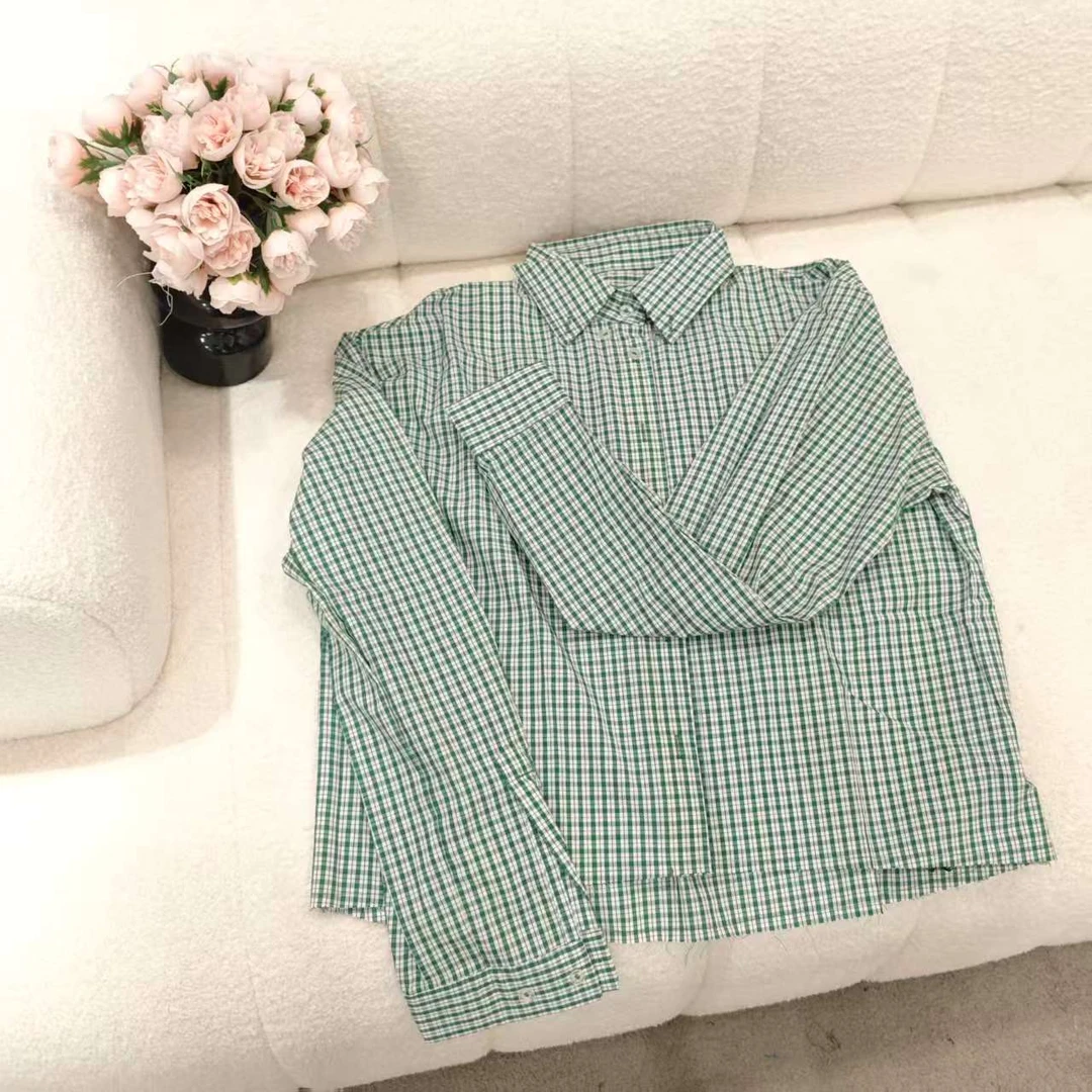 5650韩版绿格子衬衫长袖休闲百搭长袖格子衬衫