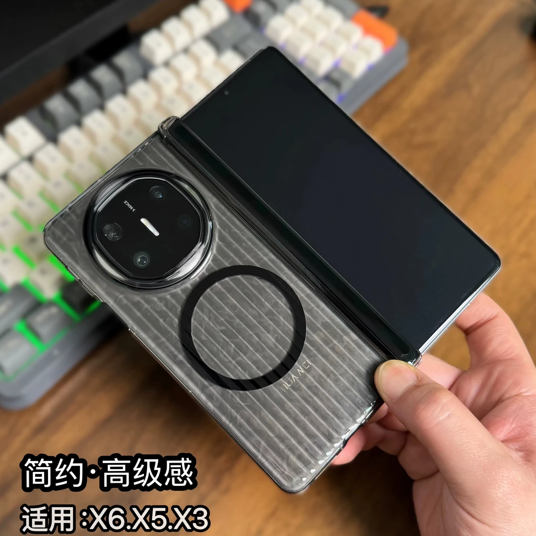 适用华为mateX6透明手机壳X5典藏版光栅瓦楞保护套x3中轴全包防摔