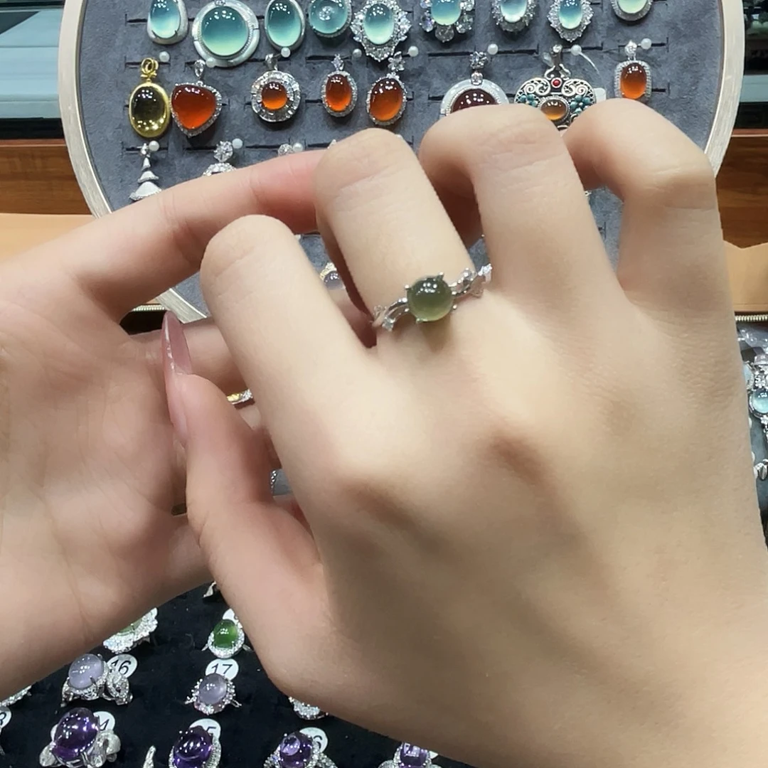 蛇纹石玉银S925镶嵌戒指