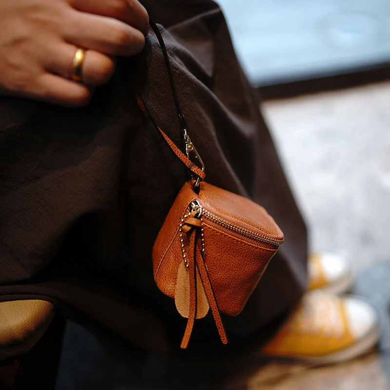 复古手拎零钱包文玩手串收纳包植绒皮迷你钥匙包大容量三棱核桃