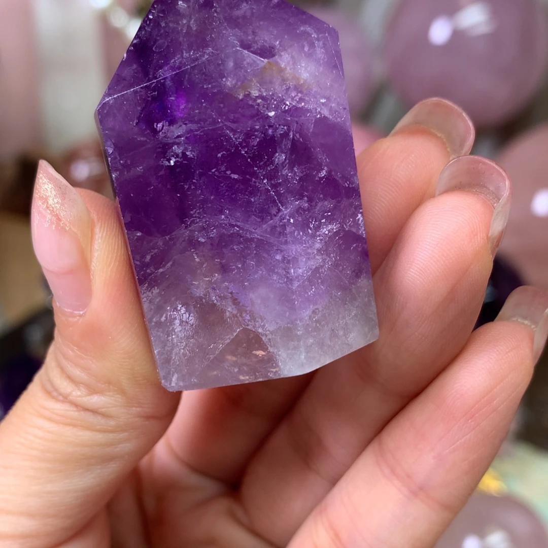 水晶珠宝半成品未镶嵌紫水晶柱子