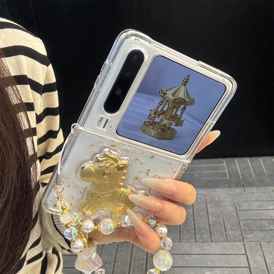 适用华为purax典藏版折叠屏手机壳pocket2透明滴胶金色生肖马kt猫