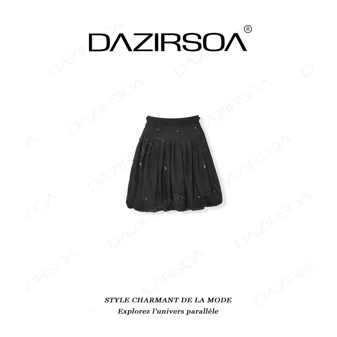 DAZIRSOA/达姿“太空漫步”时尚百搭拼接烫钻显瘦个性半身裙 X258