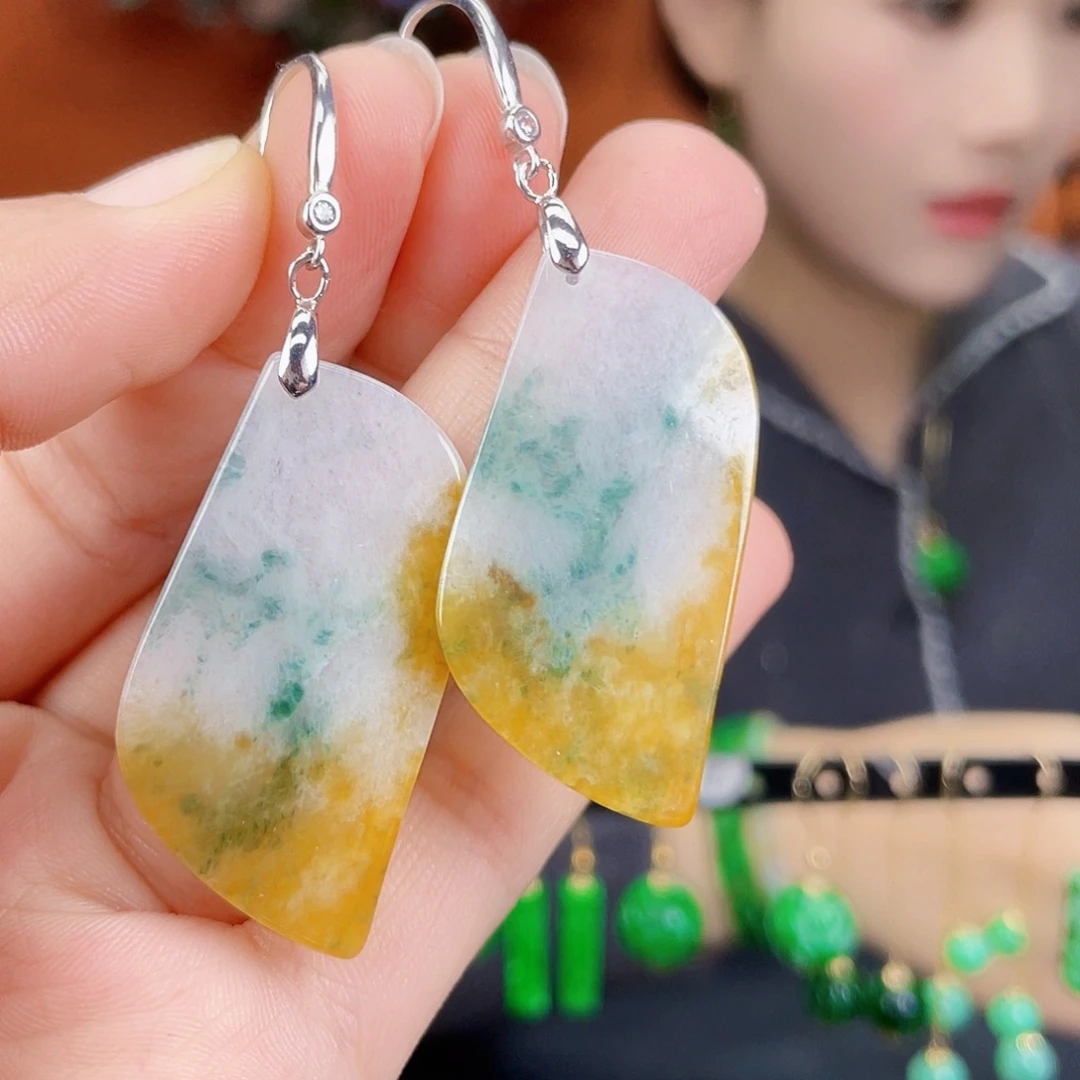 翡翠银S925镶嵌耳饰
