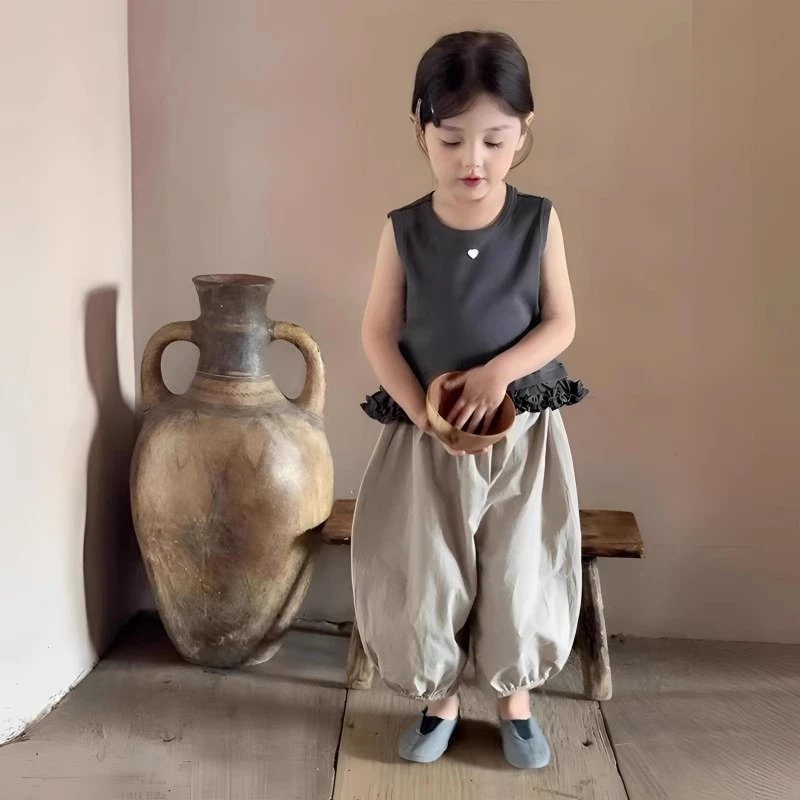 女童夏季套装2025新款潮牌童装时髦碎花背心宝宝洋气花苞裤两件套