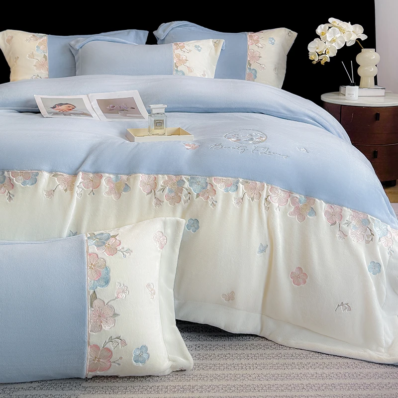 雅梵媞【兰黛】秋冬季加厚牛奶绒珊瑚绒保暖温馨床上用品四件套