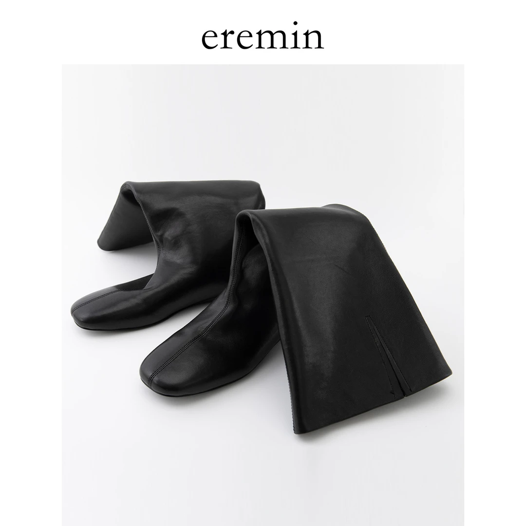 Min 极简骑士靴植鞣羊皮复古大筒围显瘦高筒靴