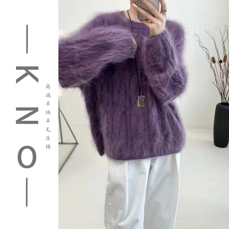 【KNO】   秋冬新款三色圆领康赛妮羊绒拉绒长袖针织毛衣时尚百搭