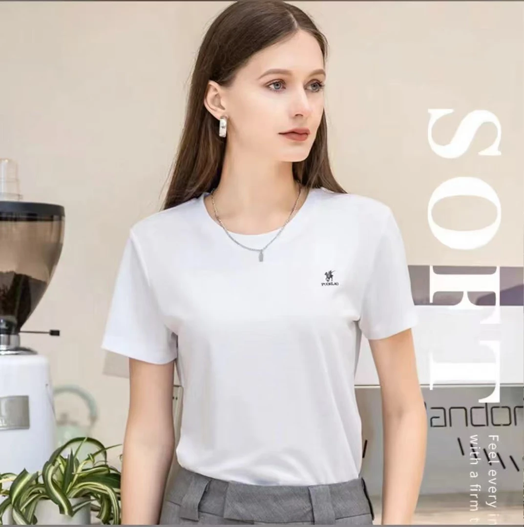圆领简约带标女T恤短袖2316