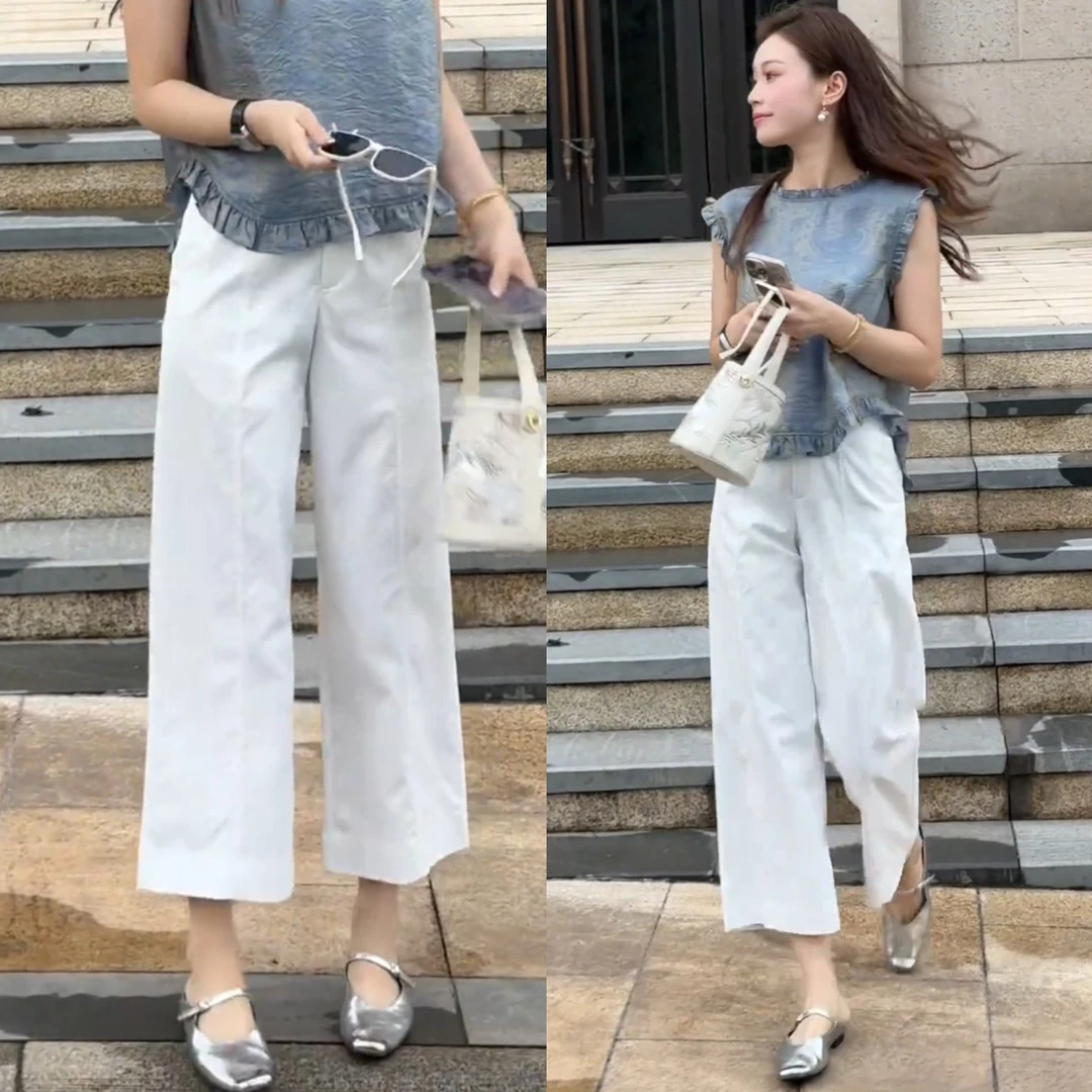 今年流行超好看九分休闲裤女装夏季爆款小个子时尚高腰显瘦阔腿裤