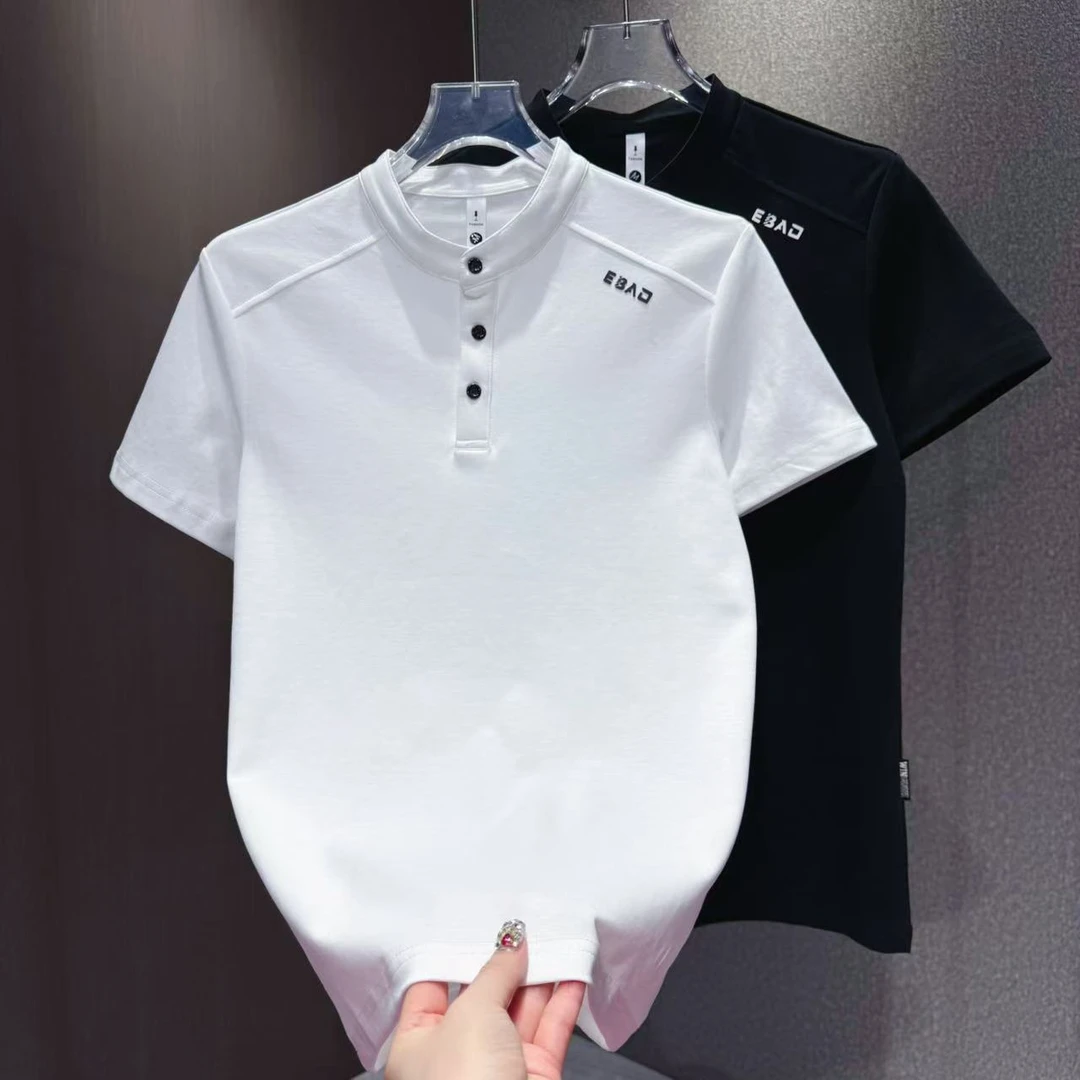 2025新款时尚立领短袖亲肤透气帅气POLO衫男士百搭上衣T恤77013