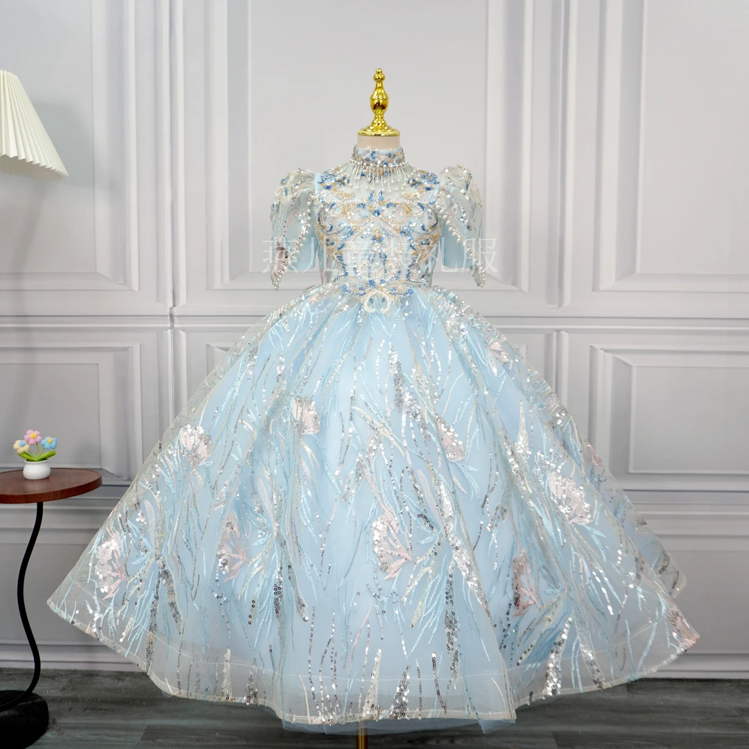 儿童礼服裙公主裙高端女童钢琴演奏演出服花童小女孩主持人晚礼服