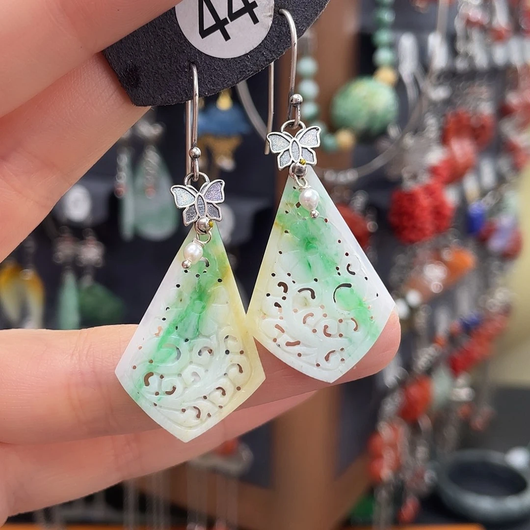 翡翠耳饰银S925镶嵌珍*337ghjhhh