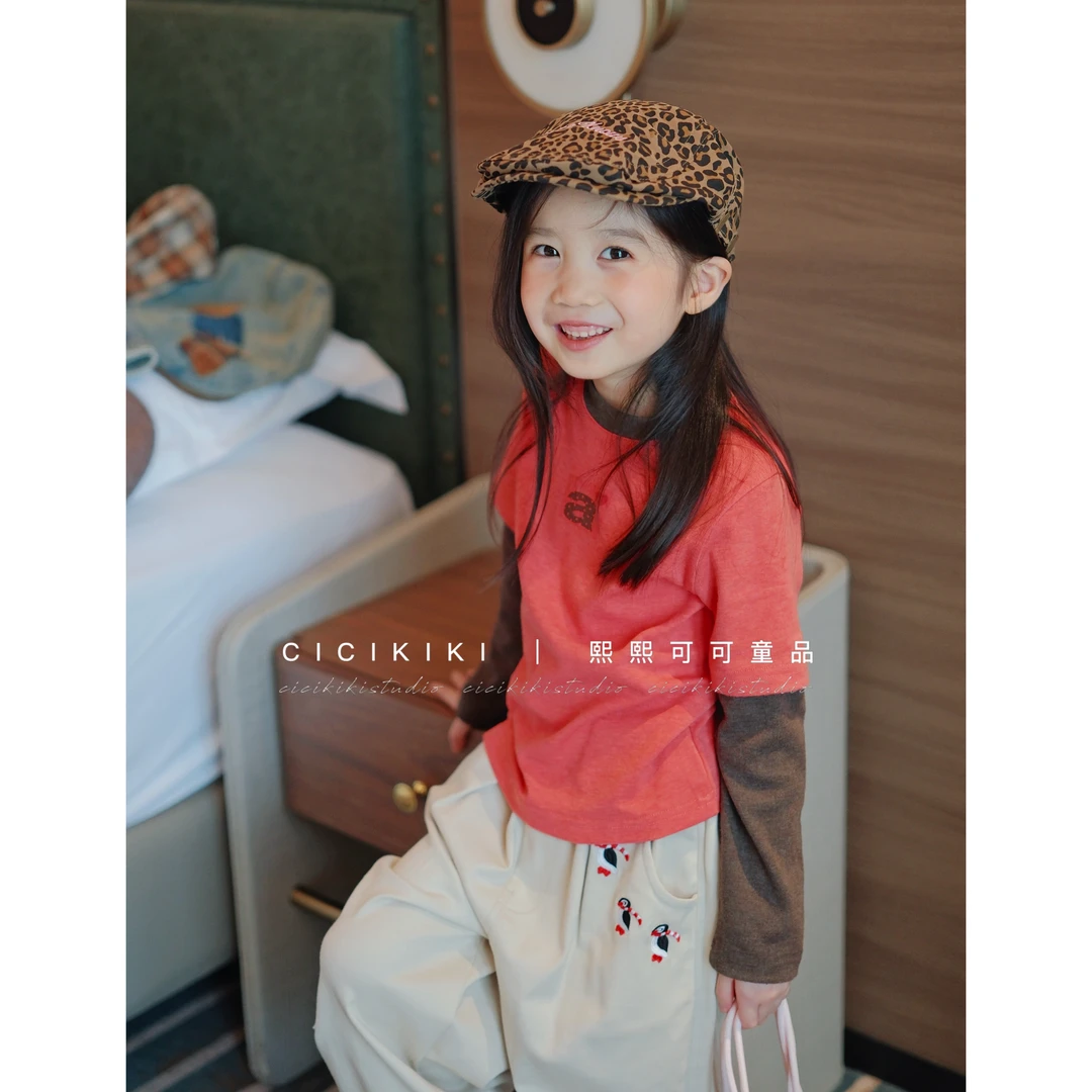 【熙熙可可】2025儿童童装秋冬圆领时尚百搭休闲假两件T恤 TX2589