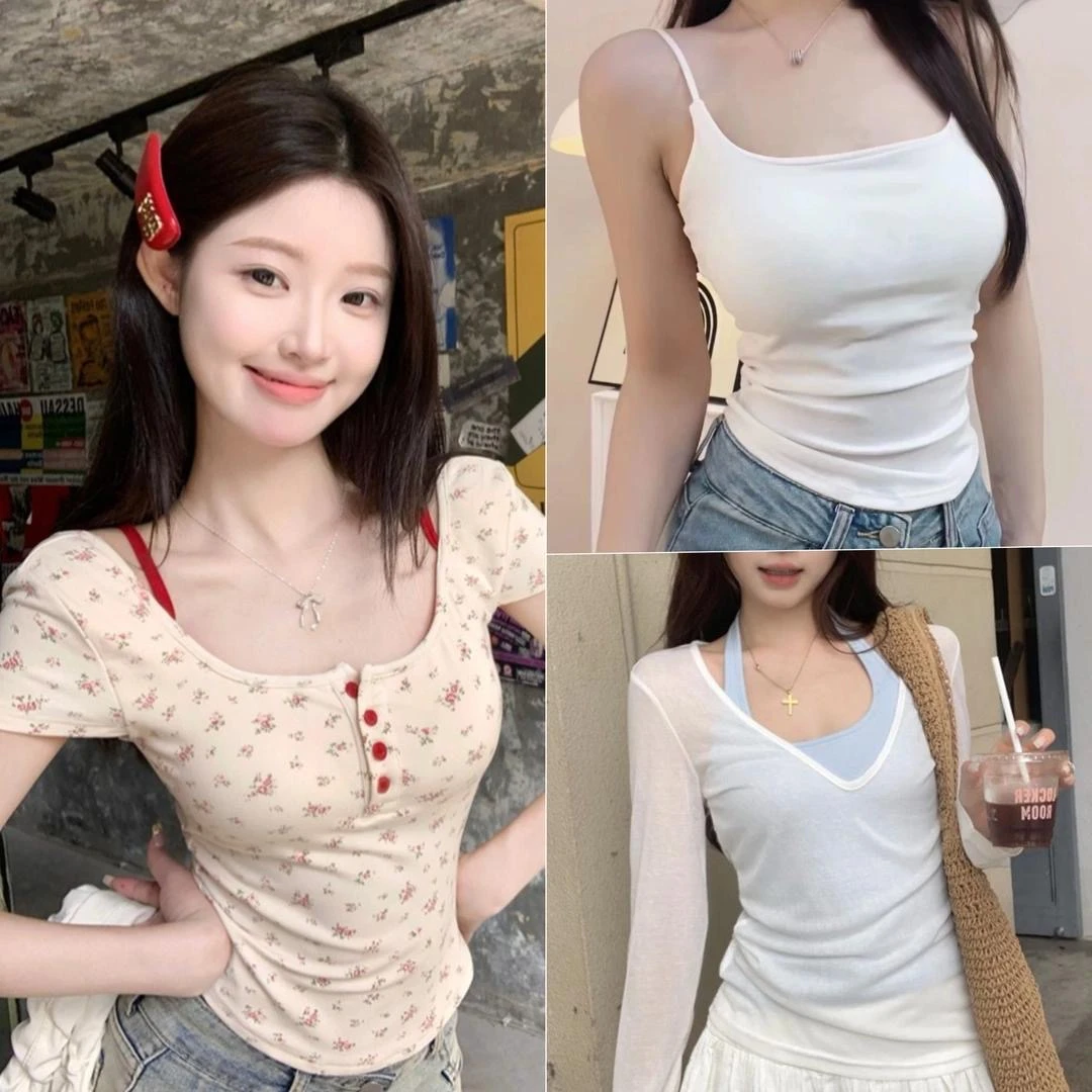 【辣妹合集】时尚夏季女装气质通勤显瘦短袖百搭吊带美背修身设计感