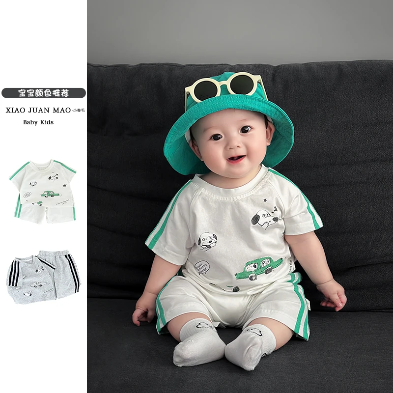 T25X68夏季拉条套装婴幼儿新款炸街痞帅短袖短裤男女宝潮流两件套