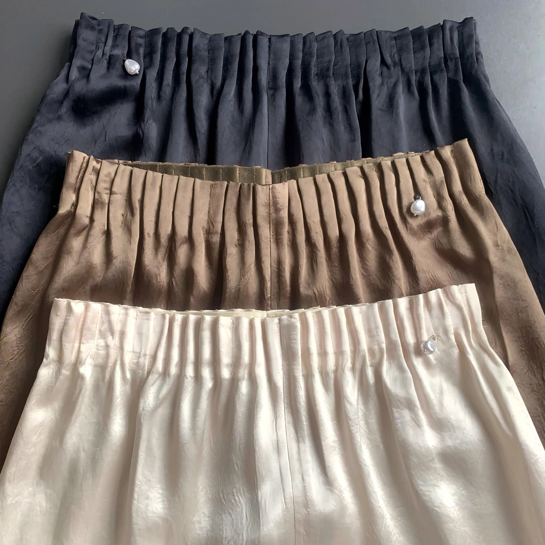 MEVT丨芸蔓丨100进口醋酸阔腿裤中式老钱轻奢气质女裤显瘦休闲夏