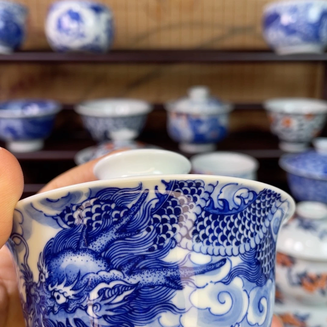 手工艺品琉璃景德镇陶瓷艺术单龙盖碗