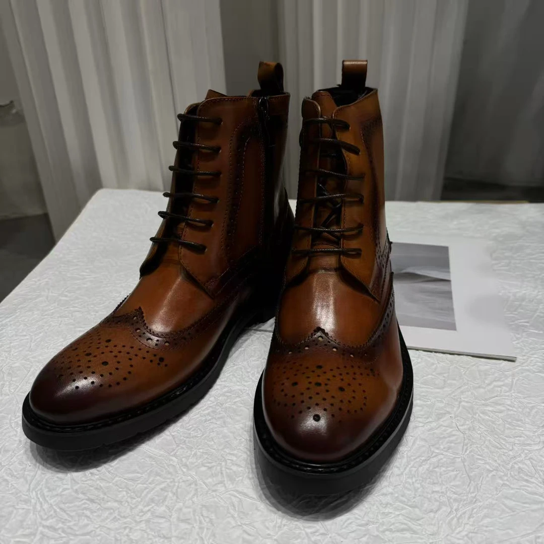 【ATAYI】2025早秋新款雕花透气风格马丁靴高帮复古牛皮888-503#