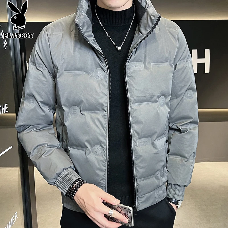 花花公子短款羽绒服男士轻薄外套2023冬季新款加厚保暖防寒上衣男