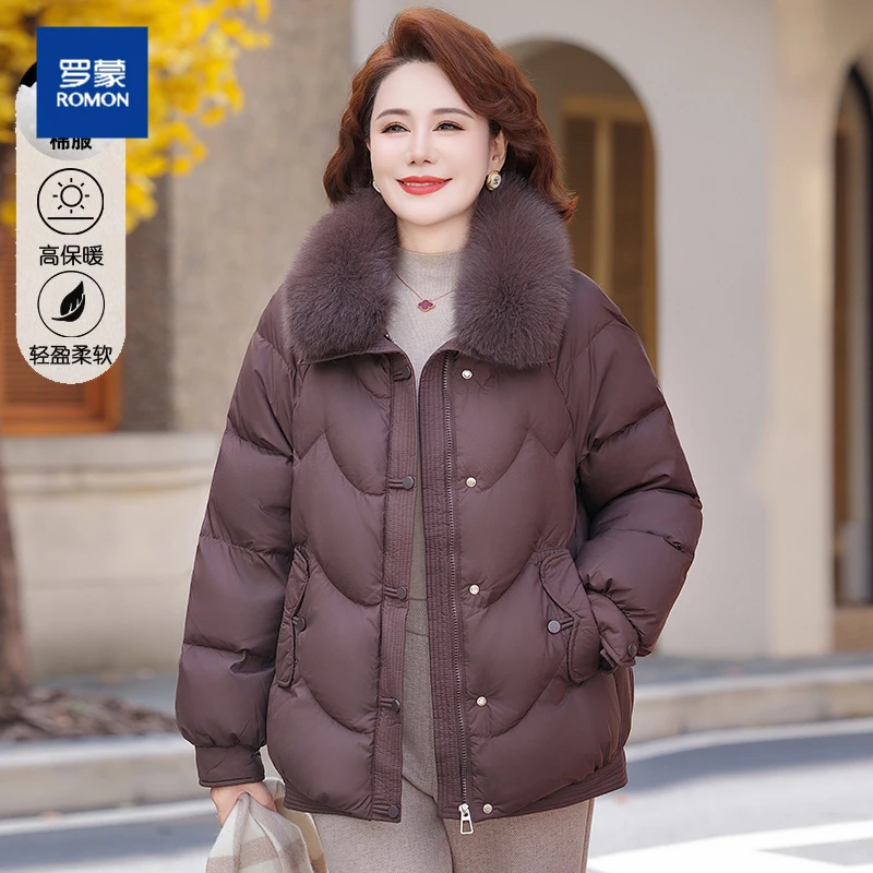 罗蒙中老年棉服女款冬季妈妈装洋气休闲宽松棉衣显瘦保暖毛领棉袄