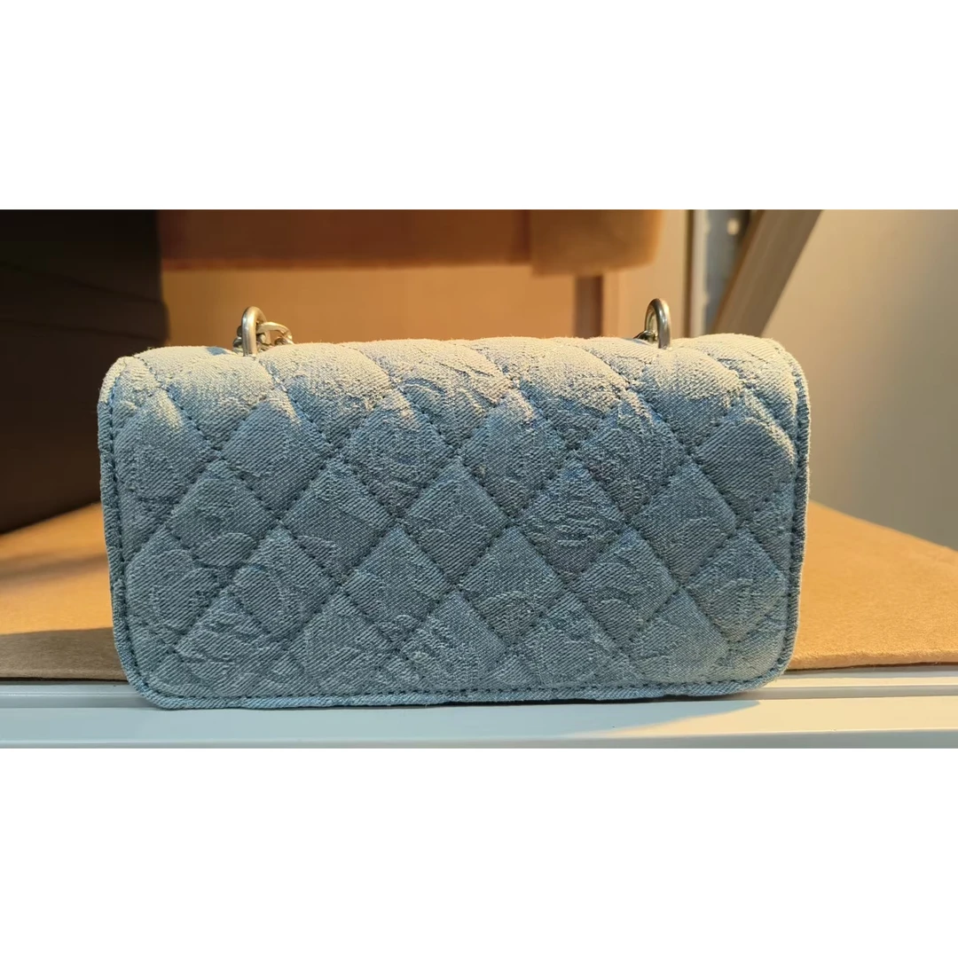 TOLEX2025新款手工女包休闲时尚百搭牛仔毛蓝色18.5cm