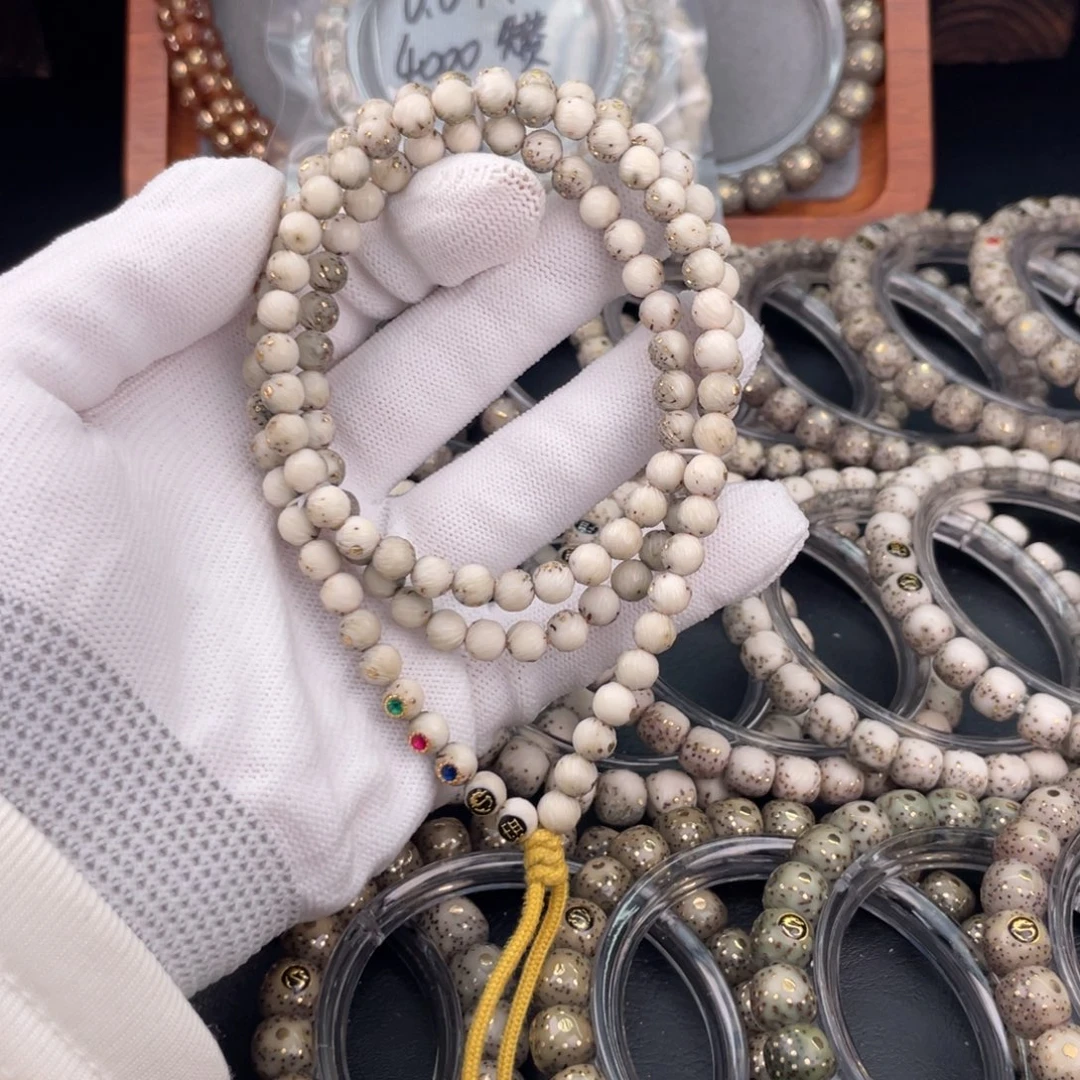 手串星月菩提原生态石玉料骨瓷白圆珠拉丝108