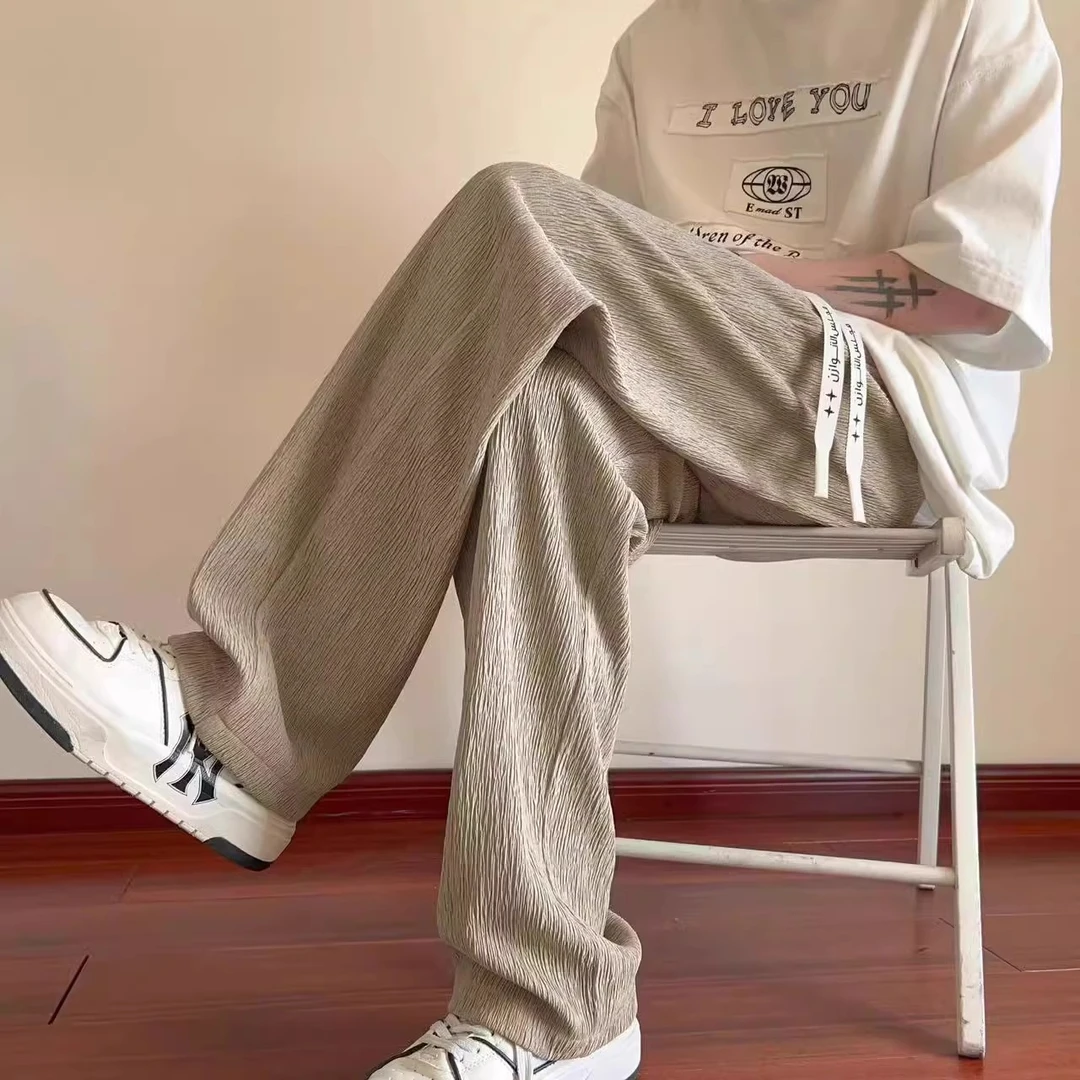 仓石一树垂感肌理感直筒裤子男款夏季拖地长裤宽松薄款休闲冰丝裤