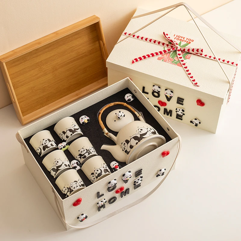 器盒·萌趣国潮熊猫礼品草木灰陶瓷整套茶具成都伴手礼结婚礼物
