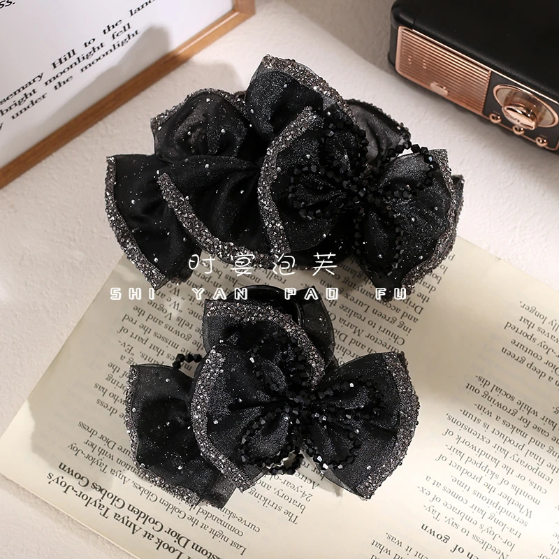 晶晶蝴蝶结法式满天星蝴蝶结抓夹气质百搭鲨鱼夹盘发头饰