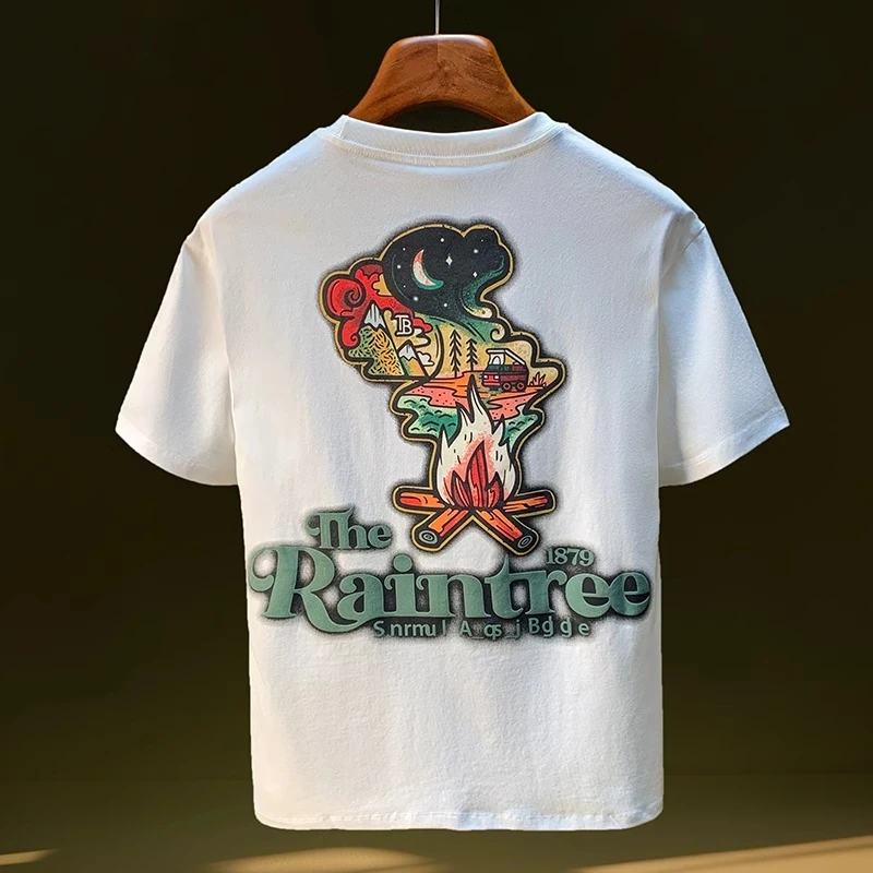 夏季新款T恤男士印花宽松薄款短袖体恤高街五分袖上衣