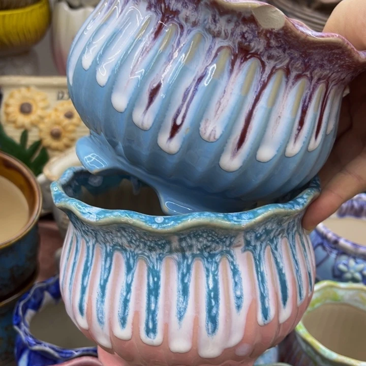 多肉绿植陶瓷花盆9.9包邮，有孔