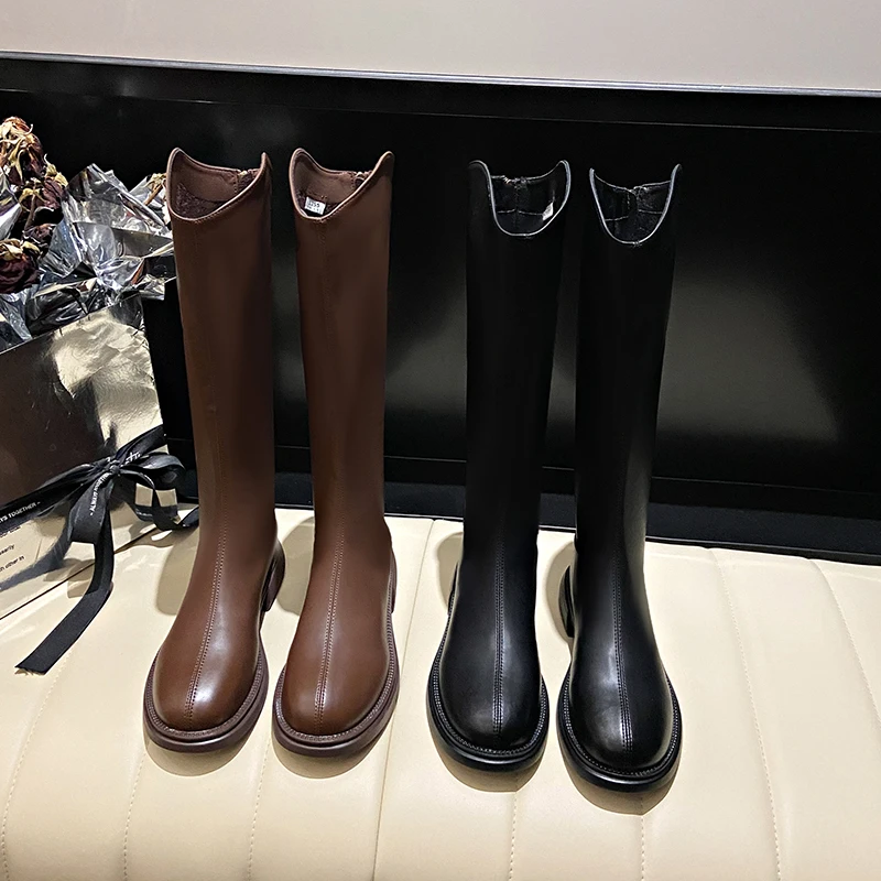 【3厘米跟】长筒英伦骑士粗跟靴时装靴百搭瘦瘦靴粗跟时尚