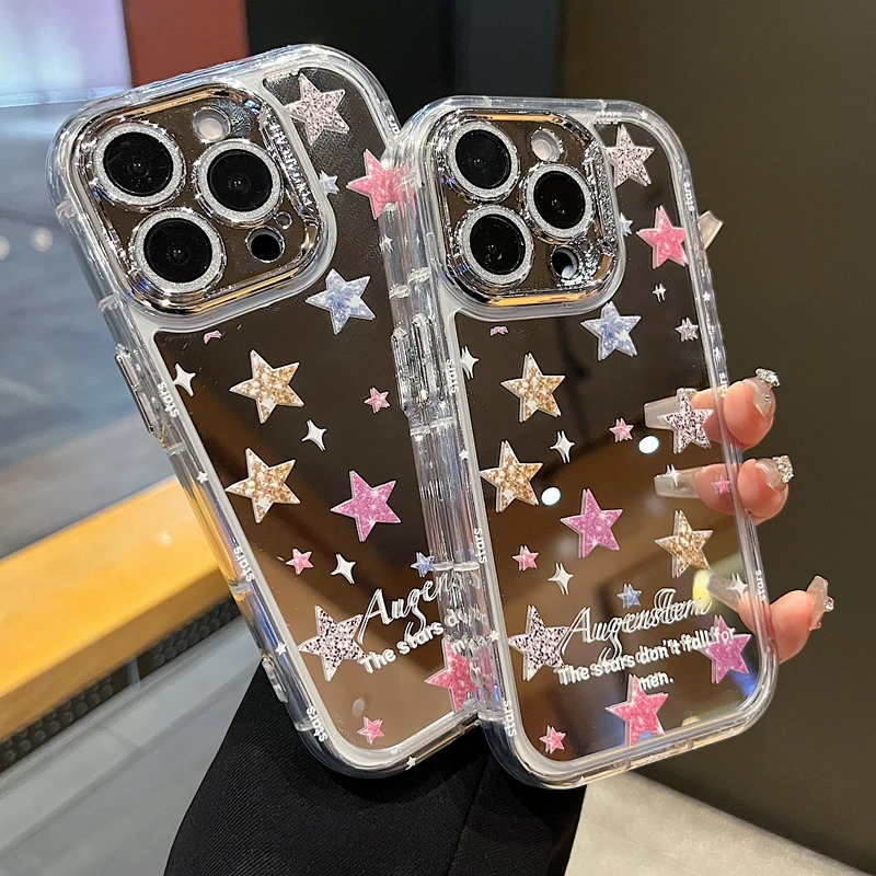 适用苹果系列iPhone 17新款手机壳15pro小众彩色星星全包精孔镜面