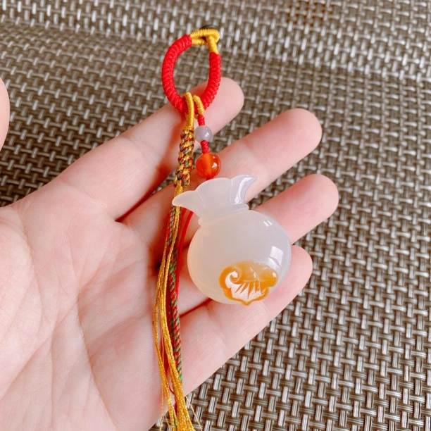 天然玛瑙钱袋子吊坠男女同款玛瑙福袋毛衣链钥匙扣包挂件