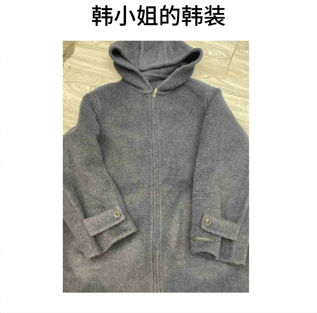 韩小姐韩国东大门连帽拉链羊羊中长大衣08873