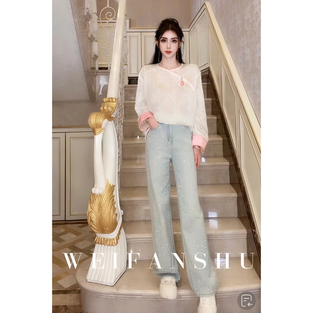 WEIFANSHU/魏凡舒【闪钻祥云】牛仔裤