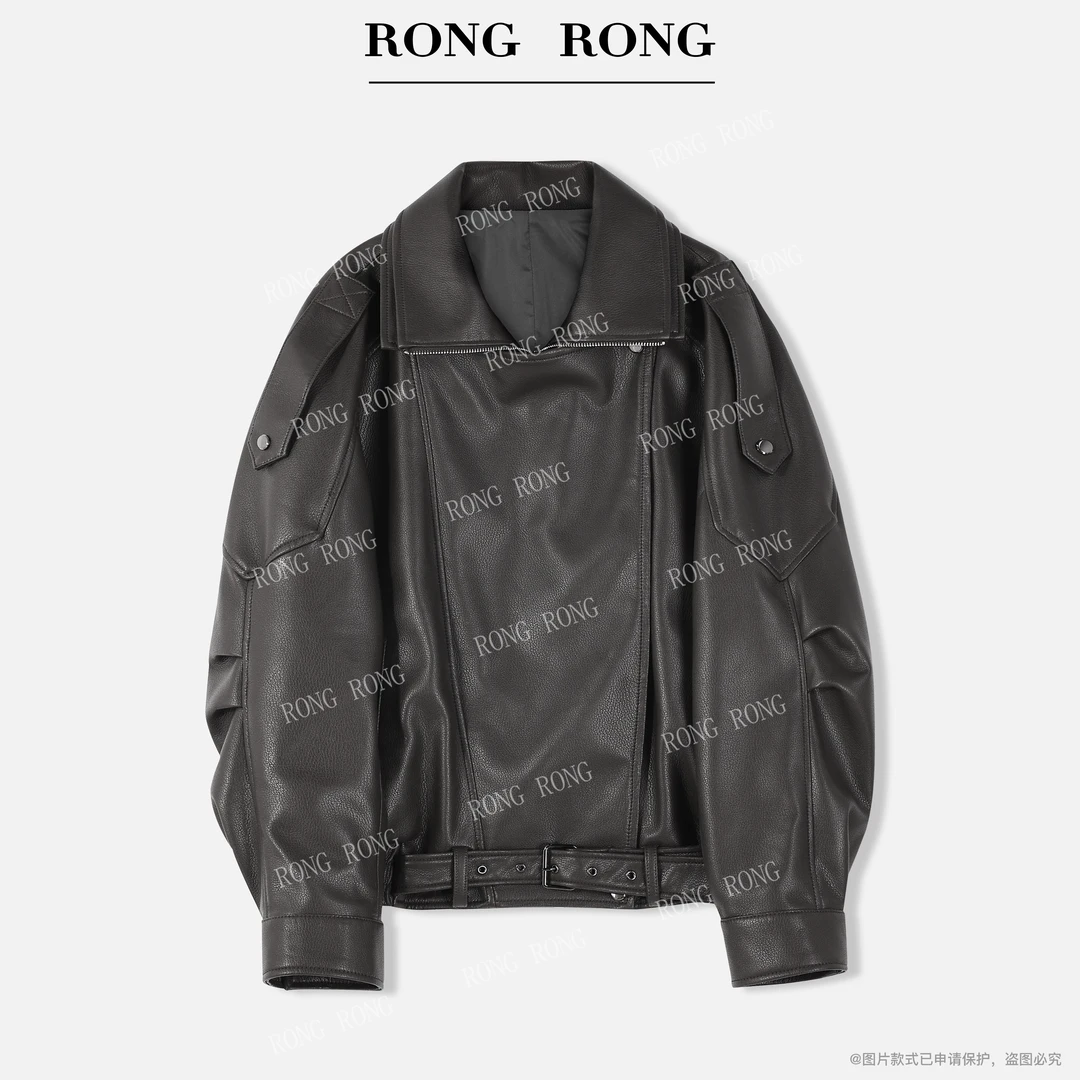 溶溶【圣罗格调】RONG 真皮泡泡纹朋克机车风高定皮衣MY1673