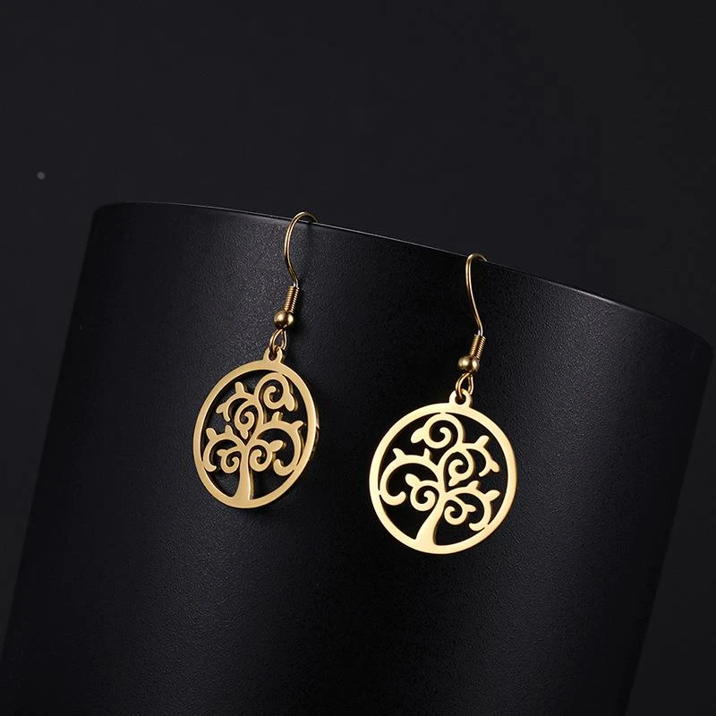 厂家直销欧美跨境个性切割钛钢圆形幸运树吊坠 304