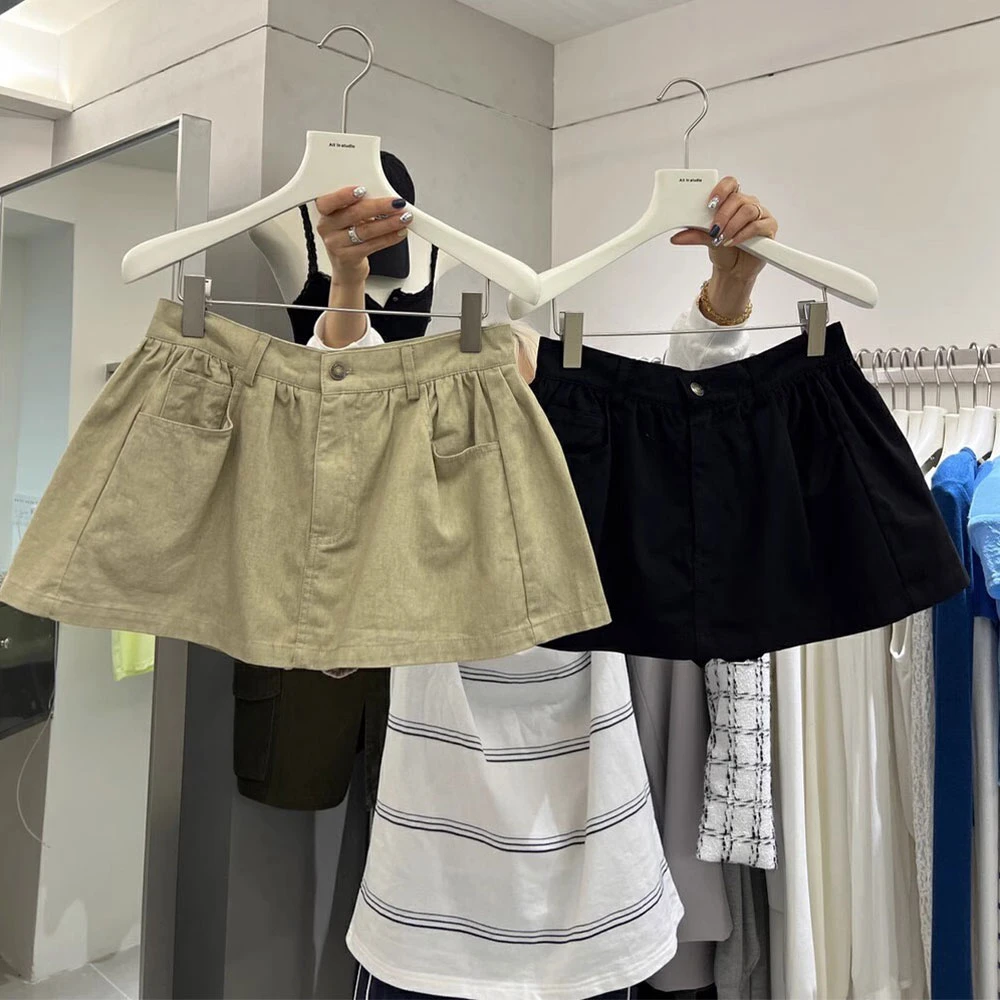 新款褶皱设计感高腰显瘦百搭A字半身裙女2025春夏休闲工装短裙潮