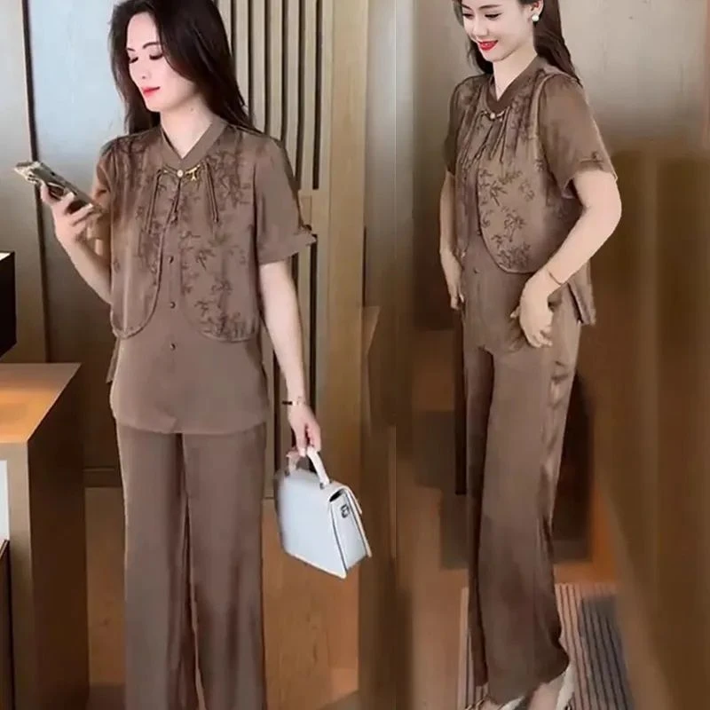 2025夏季新款时尚大码妈妈装洋气休闲运动服套装女宽松显瘦两件套