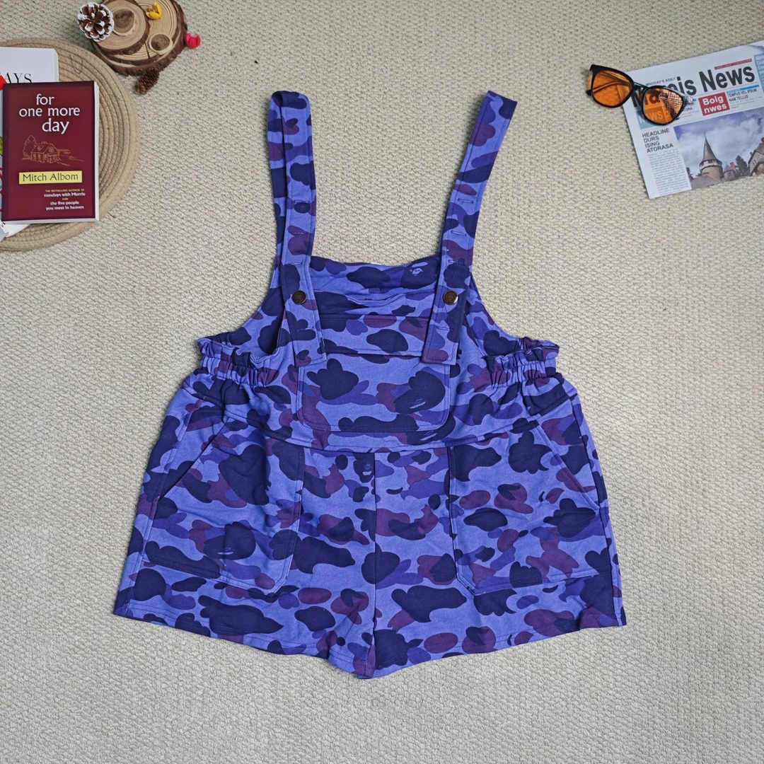 2024夏季新款宽松迷彩时尚休闲背带短裤8946