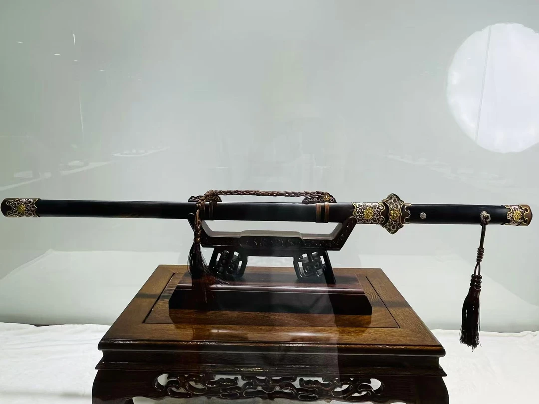 【君子唐刀】三色铜大马士革花纹钢黑檀木  文玩收藏（未开刃）