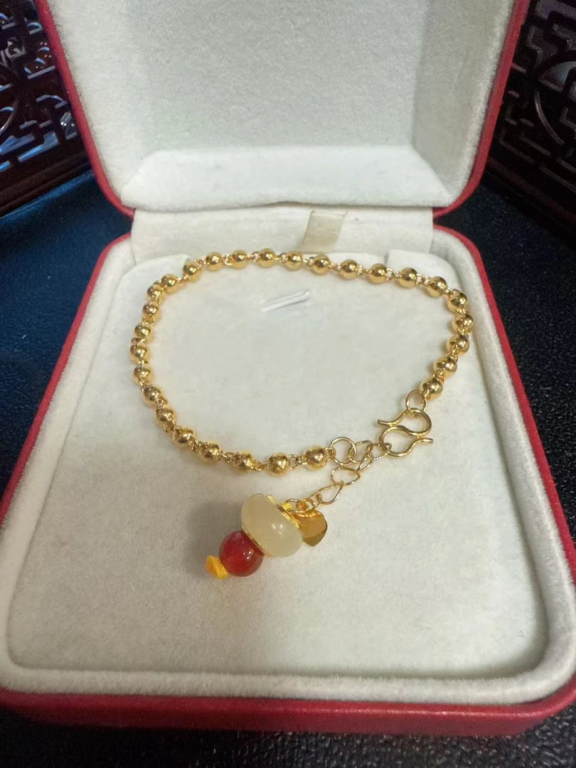 足金999镶嵌和田玉DIY新品光珠手链 白