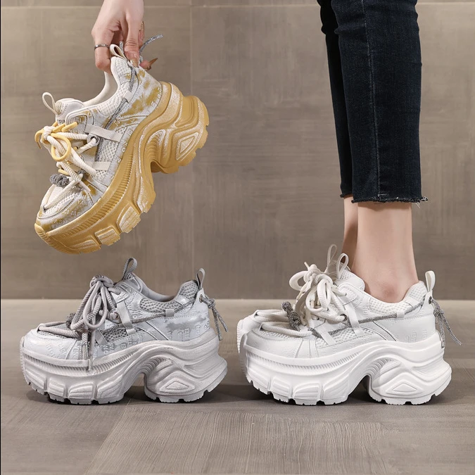 小个子厚底内增高网面透气老爹鞋女2025年春季运动休闲鞋