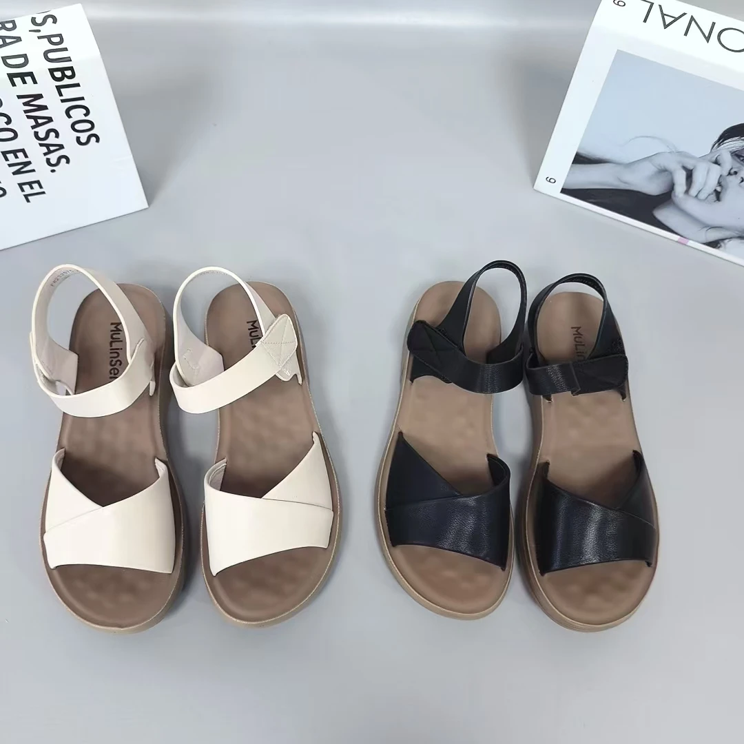 3523新款魔术贴交叉软底舒适妈妈凉鞋仓