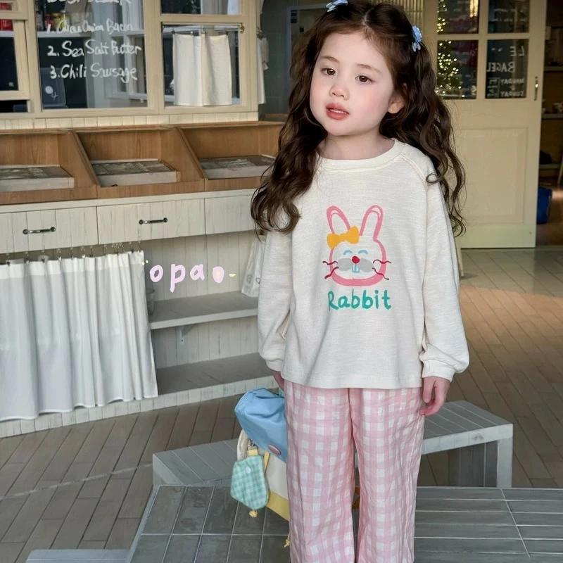 儿童春秋新款女童卡通套头衫休闲裤两件套春季童装女宝宝纯棉T恤