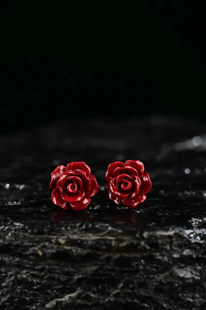 含辰砂工艺品【雪莉珠宝】朱砂紫金砂花开富贵耳钉 S925银 （无证书）