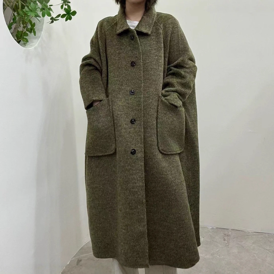 2025【随性慵懒】秋冬新款宽松版慵懒风双面羊毛加长款大衣女士秋冬